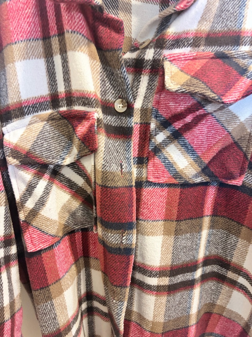NWOT SHEIN Plaid Shacket in Burgundy, Brown & Cream - Picture 4 of 11
